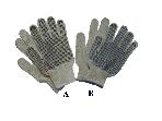 Natural white cotton/polyester string knitted seamless glove with PVC dots