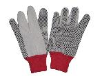Drill cotton glove with PVC dots,red knit wrist
