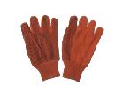 Orange drill cotton glove with PVC dots,knit wrist straight thumb