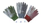 Floral design jersey glove with mini PVC dots,knit wrist,straight thumb